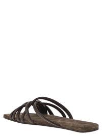 Brunello Cucinelli Women Flat Leather Sandals With Criss-Cross Straps