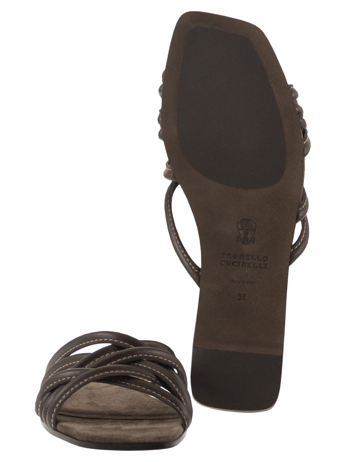 Brunello Cucinelli Women Flat Leather Sandals With Criss-Cross Straps