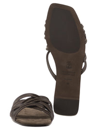 Brunello Cucinelli Women Flat Leather Sandals With Criss-Cross Straps