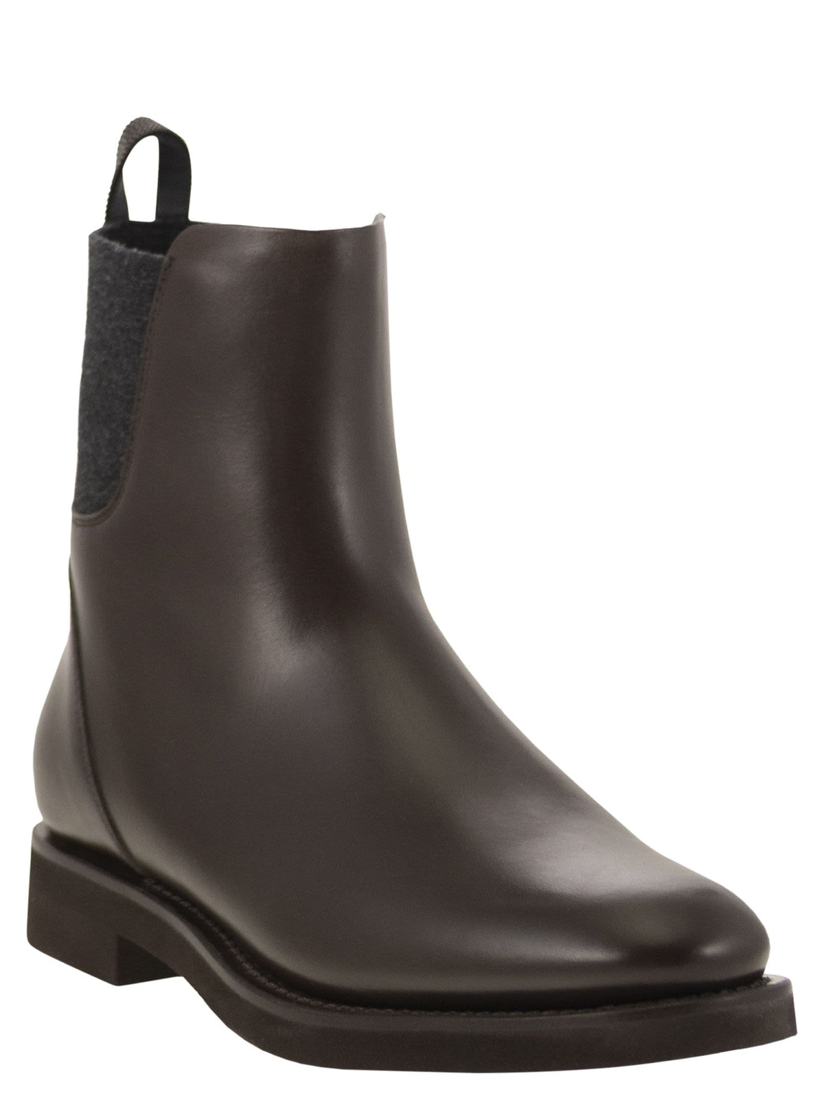 Brunello Cucinelli Women Chelsea Boot In Matt Calfskin With Shiny Detail