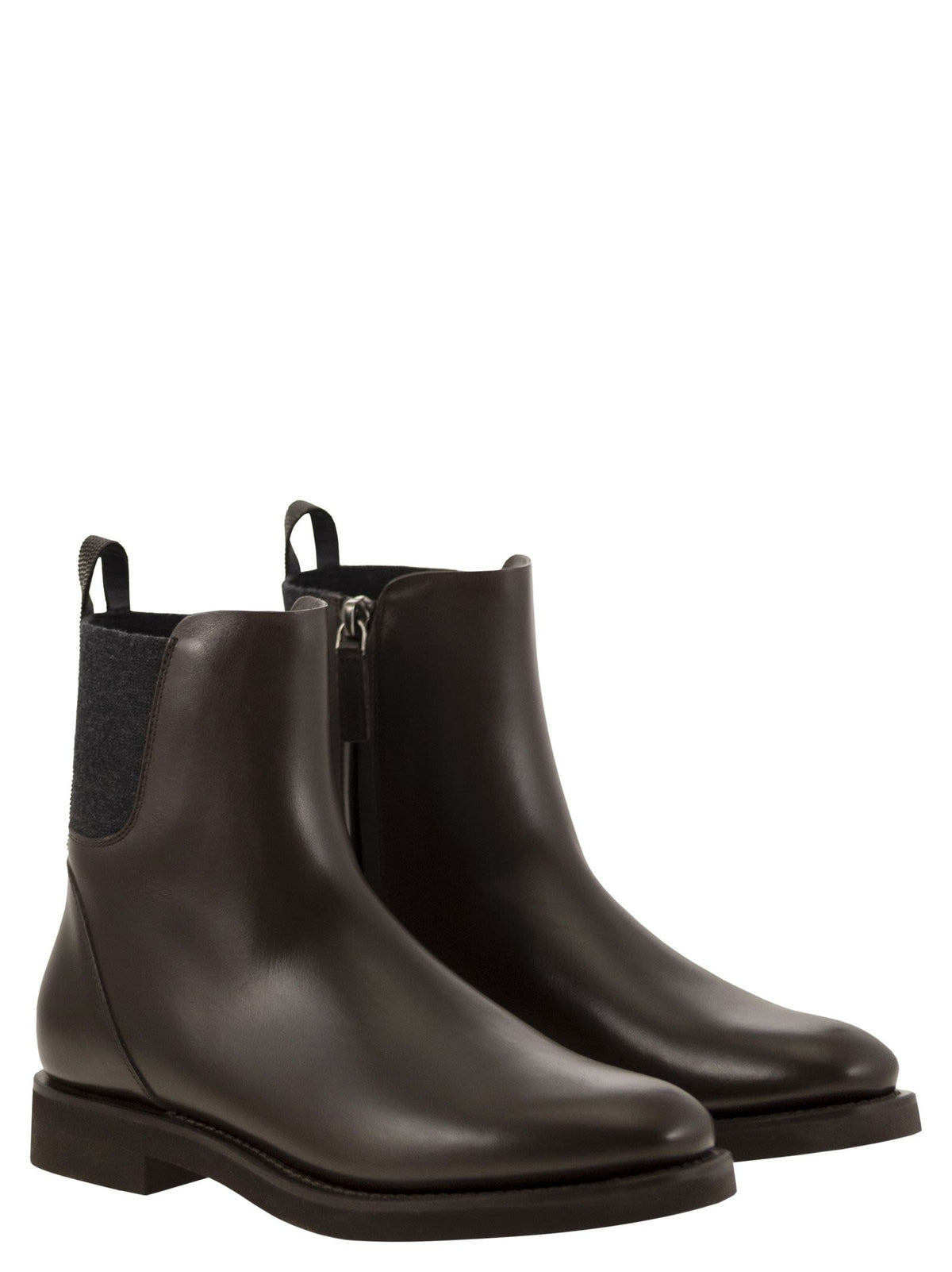Brunello Cucinelli Women Chelsea Boot In Matt Calfskin With Shiny Detail