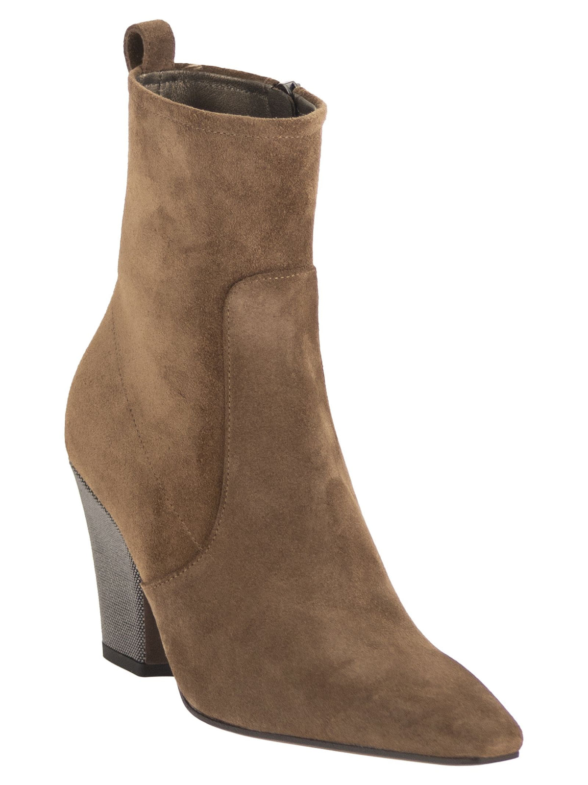 Brunello Cucinelli Women Suede Ankle Boots With Jewelled Heel