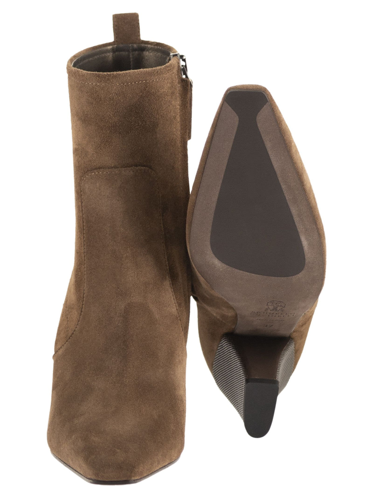 Brunello Cucinelli Women Suede Ankle Boots With Jewelled Heel