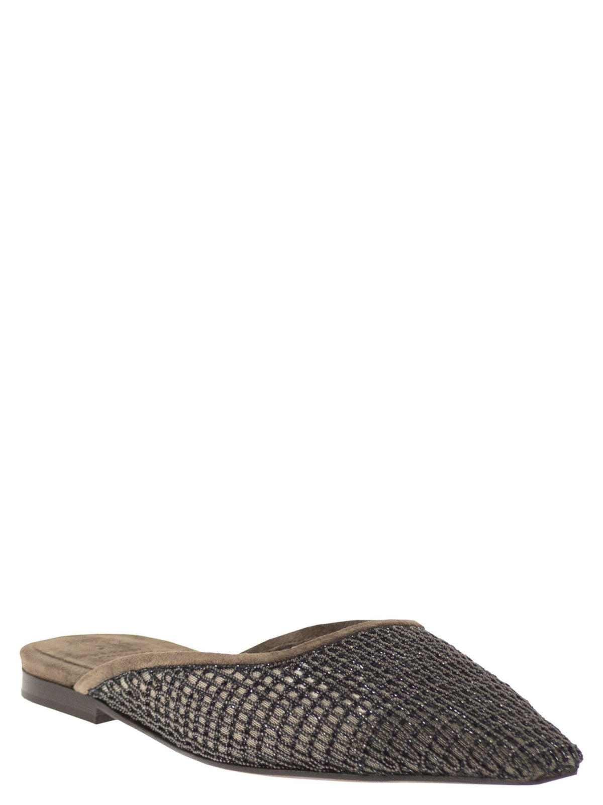 Brunello Cucinelli Women Suede Mules With Precious Net Embroidery