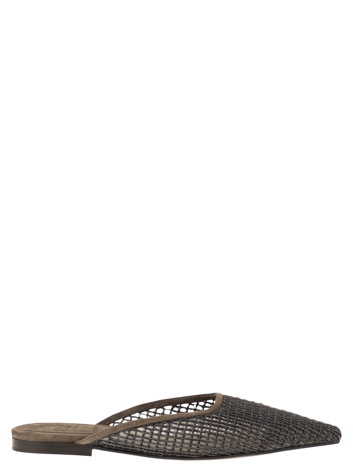 Brunello Cucinelli Women Suede Mules With Precious Net Embroidery