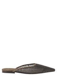 Brunello Cucinelli Women Suede Mules With Precious Net Embroidery