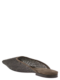 Brunello Cucinelli Women Suede Mules With Precious Net Embroidery
