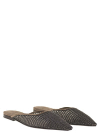Brunello Cucinelli Women Suede Mules With Precious Net Embroidery
