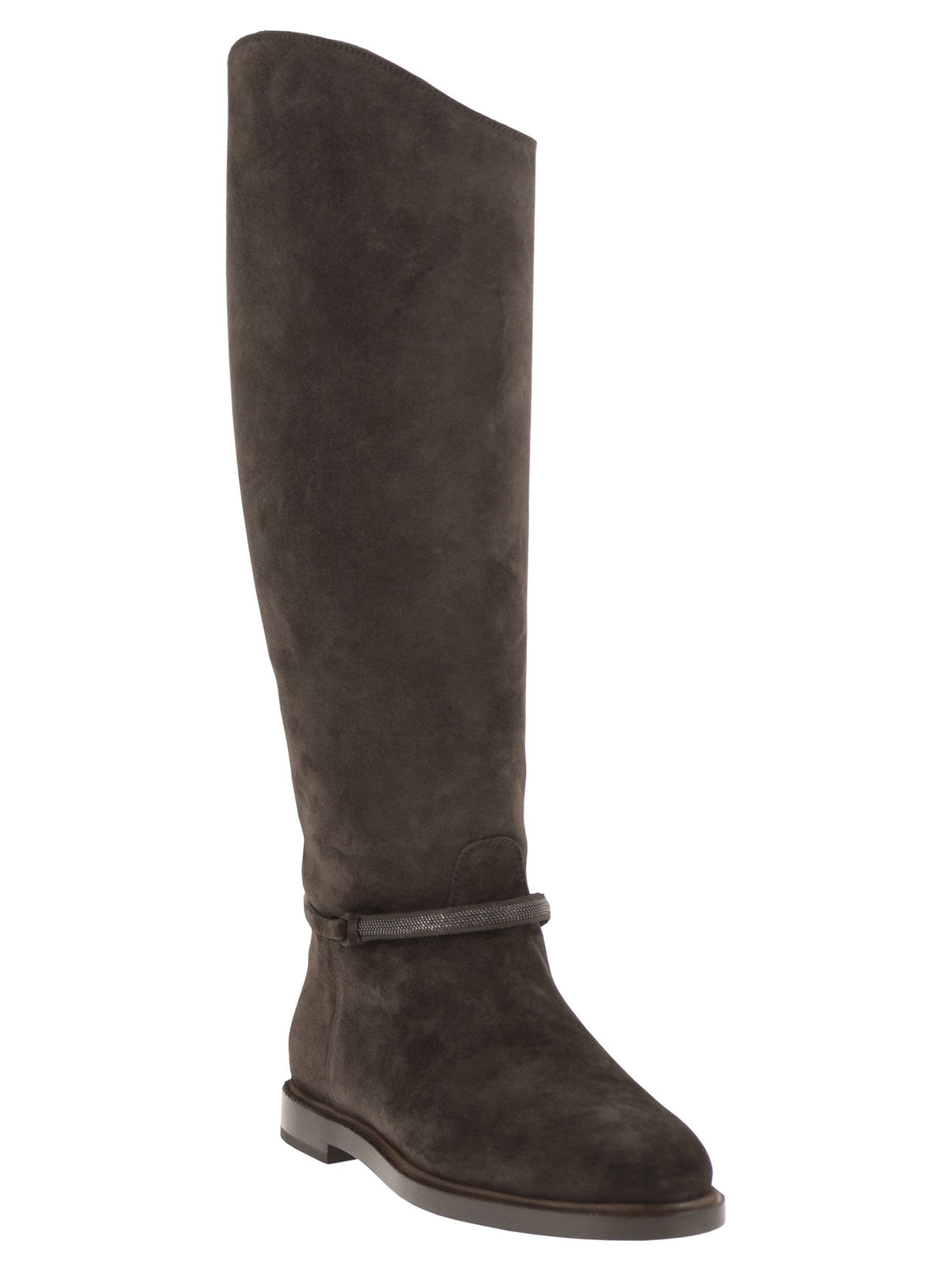 Brunello Cucinelli Women Suede Leather Knee-High Boots With Monili Detail