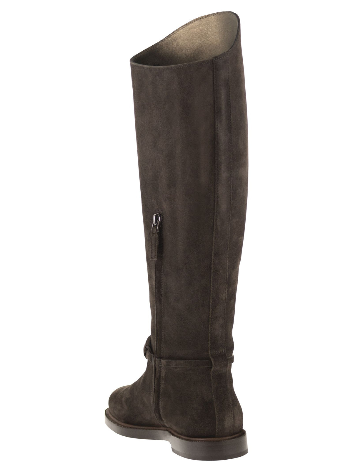 Brunello Cucinelli Women Suede Leather Knee-High Boots With Monili Detail
