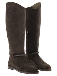Brunello Cucinelli Women Suede Leather Knee-High Boots With Monili Detail