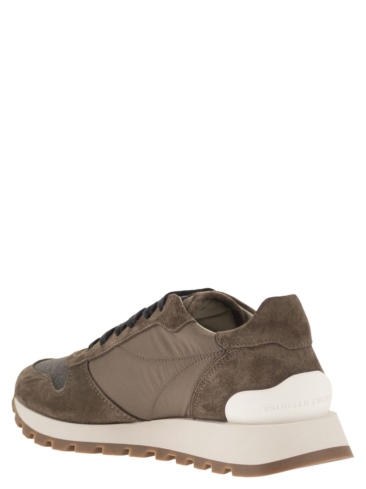 Brunello Cucinelli Women Suede And Techno Fabric Runners With Precious Toe