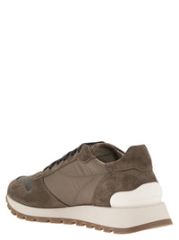 Brunello Cucinelli Women Suede And Techno Fabric Runners With Precious Toe