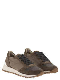 Brunello Cucinelli Women Suede And Techno Fabric Runners With Precious Toe