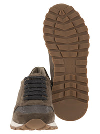 Brunello Cucinelli Women Suede And Techno Fabric Runners With Precious Toe