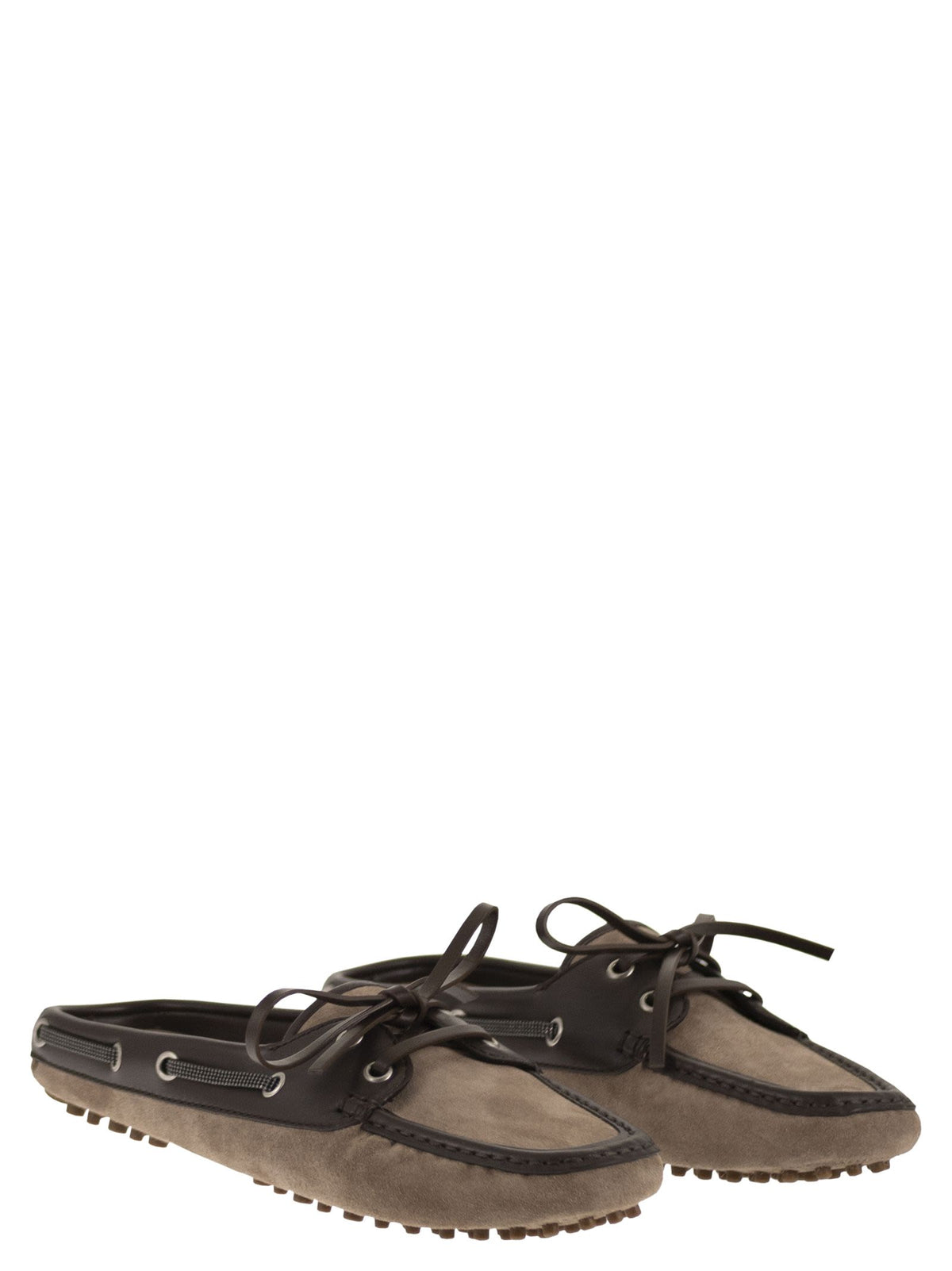 Brunello Cucinelli Women Suede Sabot Loafers With Jewellery