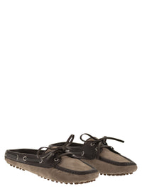 Brunello Cucinelli Women Suede Sabot Loafers With Jewellery