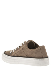 Brunello Cucinelli Women Suede Trainers With Shiny Tab