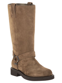 Brunello Cucinelli Women Suede Boots With Harness Strap And Ring Detail