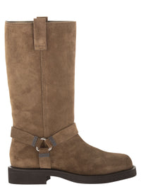 Brunello Cucinelli Women Suede Boots With Harness Strap And Ring Detail