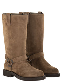 Brunello Cucinelli Women Suede Boots With Harness Strap And Ring Detail