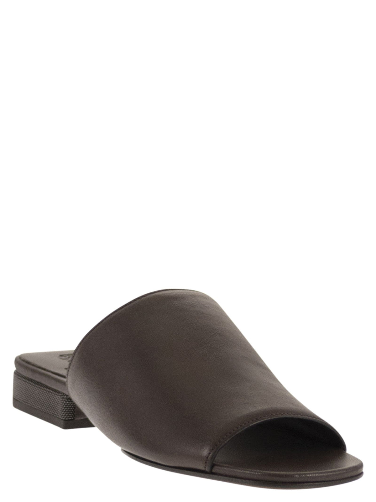 Brunello Cucinelli Women Riding Calfskin Mules With Jewellery