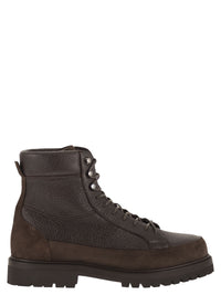 Brunello Cucinelli Men Grained Leather And Suede Lace-Up Boots