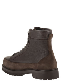 Brunello Cucinelli Men Grained Leather And Suede Lace-Up Boots