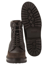 Brunello Cucinelli Men Grained Leather And Suede Lace-Up Boots