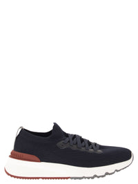Brunello Cucinelli Men Runners In Cotton Knit And Semi-Glossy Calf Leather