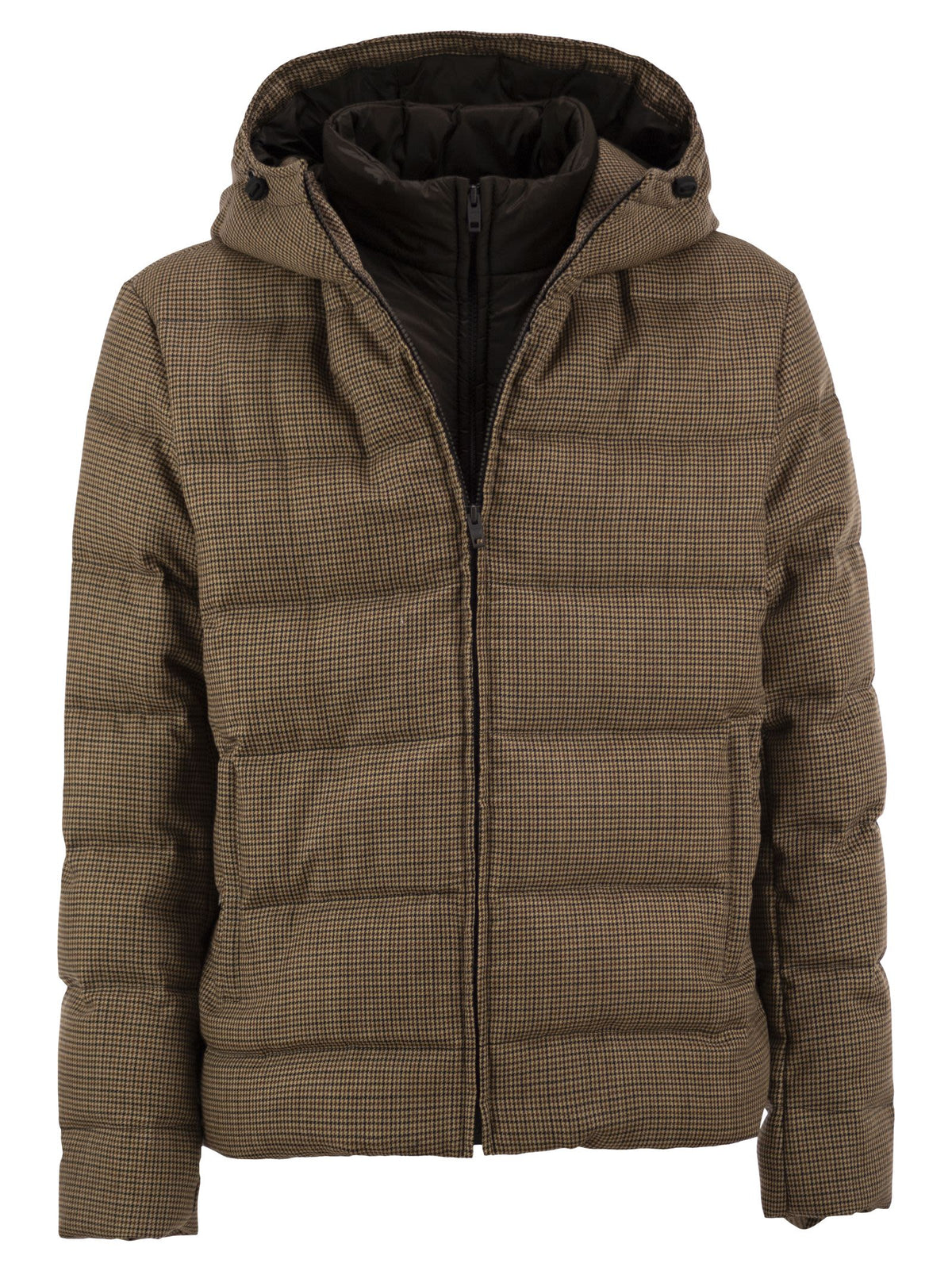 Fay Men Virgin Wool Houndstooth Down Jacket With Hood