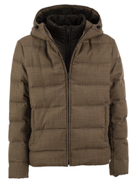 Fay Men Virgin Wool Houndstooth Down Jacket With Hood