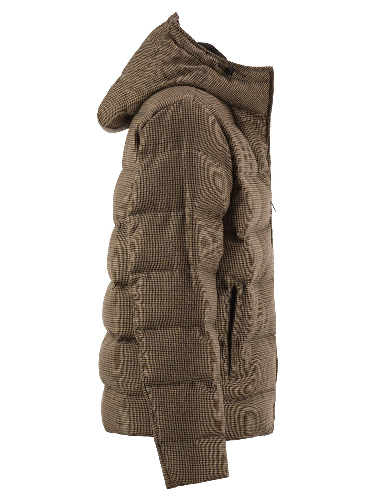 Fay Men Virgin Wool Houndstooth Down Jacket With Hood