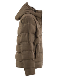 Fay Men Virgin Wool Houndstooth Down Jacket With Hood