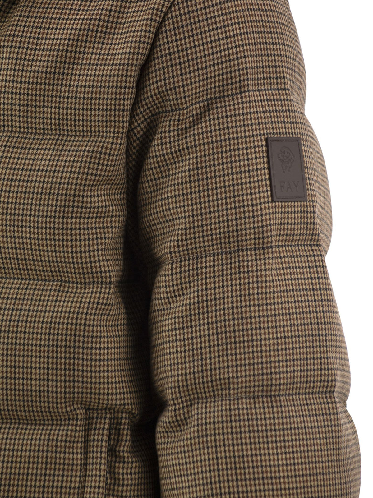 Fay Men Virgin Wool Houndstooth Down Jacket With Hood