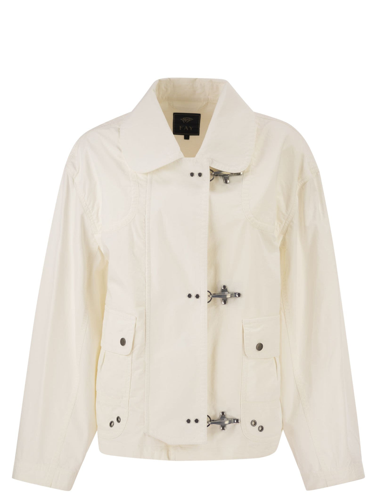 FAY Fay Women Cropped Technical Cotton Jacket With Signature Hook Fastening