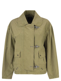 Fay Women Cropped Technical Cotton Jacket With Signature Hook Fastening