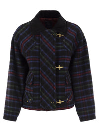 Fay Women Checked Wool-Blend Jacket With Hook Fastenings