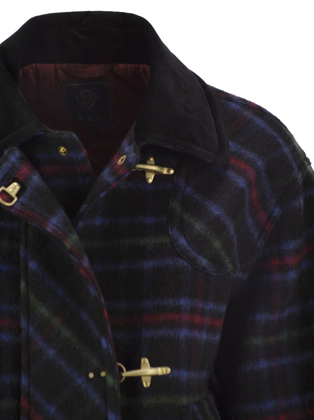 Fay Women Checked Wool-Blend Jacket With Hook Fastenings
