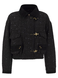 Fay Women Cropped Tweed Jacket With Sequins And Fay Hooks