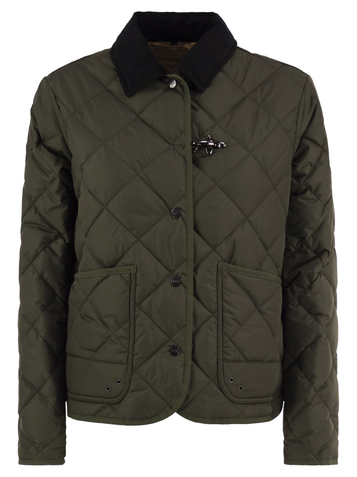 Fay Women Quilted Jacket With Corduroy Collar And Fay Hook