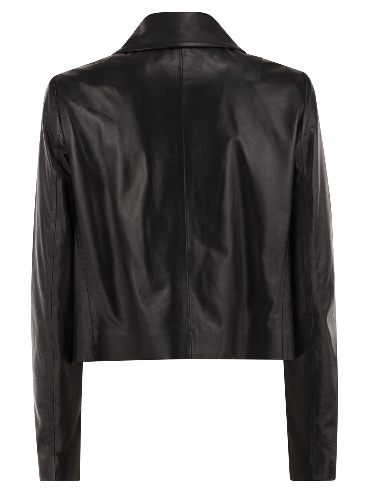 Fay Women Cropped Genuine Leather Jacket With Hooks