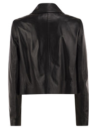 Fay Women Cropped Genuine Leather Jacket With Hooks