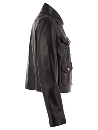 Fay Women Cropped Genuine Leather Jacket With Hooks