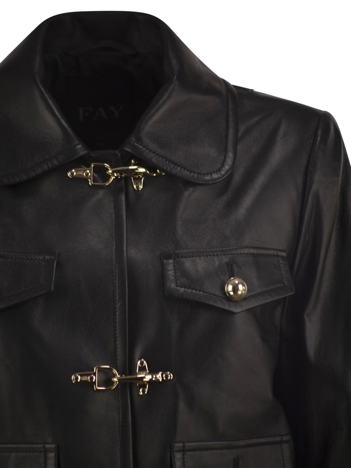 Fay Women Cropped Genuine Leather Jacket With Hooks