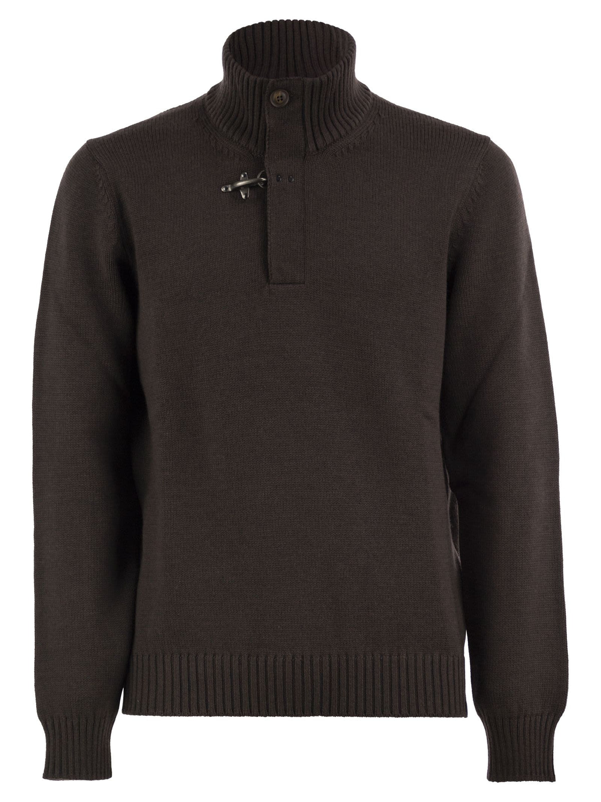 Fay Men Virgin Wool Jumper With High Neck And Hook Fastening