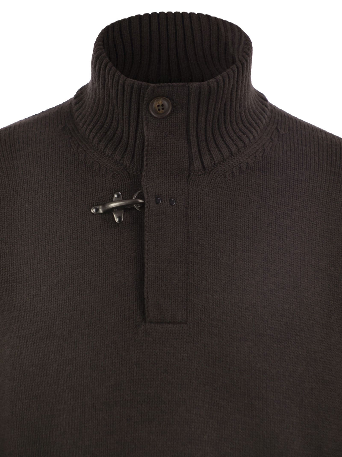 Fay Men Virgin Wool Jumper With High Neck And Hook Fastening