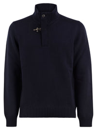Fay Men Virgin Wool Jumper With High Neck And Hook Fastening