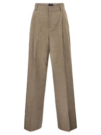 Fay Women Regular Fit Trousers In Micro-Check Cotton And Linen