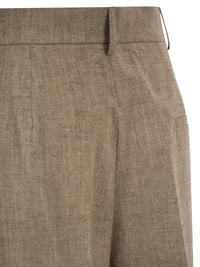 Fay Women Regular Fit Trousers In Micro-Check Cotton And Linen